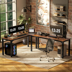 71" Computer Desk, Desktop Desk with Metal Legs, Distressed Black