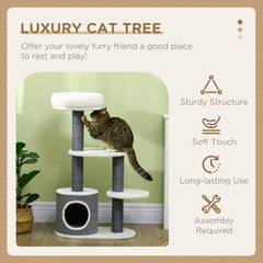 39" Cat Tree Tower, Multi-level Cat Activity Centre with Scratching Posts, Condo, Top Perch, Platforms, White