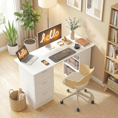 Computer Desk, 47" Writing Table with 3-Tier Shelves and 3 Reversible Drawers for Home Office, Bedroom, Black