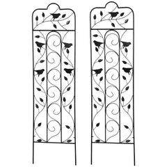 2 Pack Garden Trellis for Climbing Plants, Outdoor Metal Grid Panels with Birds and Leaves, for Roses, Vine Flower, Cucumber, Clematis, 59" Tall