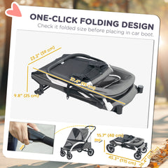 Foldable Pet Stroller for Medium Dogs with Four Big Wheels, Shock-Absorbing Frame, Safety Leashes, Brakes, Black