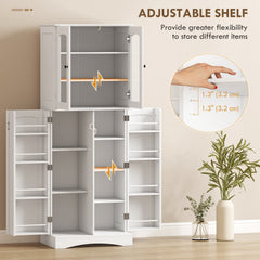64" Tall Kitchen Pantry Cabinet, Kitchen Cabinet with Soft-Close Acrylic Doors, 10 Shelves, 8 Door Racks, White