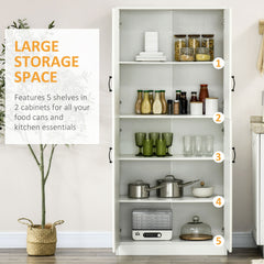 71" Freestanding Kitchen Pantry Cabinet, Storage Cabinet with 4 Hinged Doors and Adjustable Shelves, Black