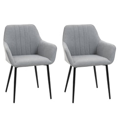 Dining Chairs Set of 2, Linen Upholstery Accent Chair with Back, Armrest, Metal Legs, Dark Grey
