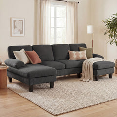Sectional Sofa, U Shaped Couch with Double Chaise, Pillow-top Armrests and Spring Cushions, 2200lb Capacity, Beige