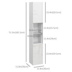 Tall Bathroom Cabinet, High Gloss Storage Cabinet with Doors and Adjustable Shelves, 11.8" x 11.8" x 71.5", Black