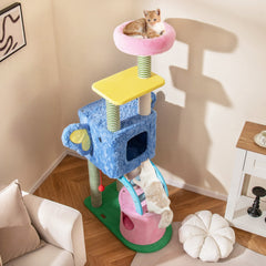 61 Inch Elephant Cat Tree with Two Condos, a Crinkle Ear and a Sisal Ramp