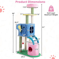 61 Inch Elephant Cat Tree with Two Condos, a Crinkle Ear and a Sisal Ramp