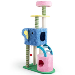 61 Inch Elephant Cat Tree with Two Condos, a Crinkle Ear and a Sisal Ramp