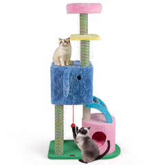61 Inch Elephant Cat Tree with Two Condos, a Crinkle Ear and a Sisal Ramp