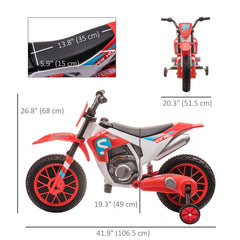 Kids Dirt Bike 12V Battery-Powered Ride-On Electric Motorcycle with Charging Battery, Training Wheels Blue