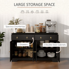 Sideboard Cabinet with 2 Drawers, 4 Barn Doors and 2 Adjustable Shelves, Buffet Table for Living Room, Black