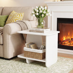 End Table Set of 2 2-Tier Sofa Side Tables with Storage Shelf-White