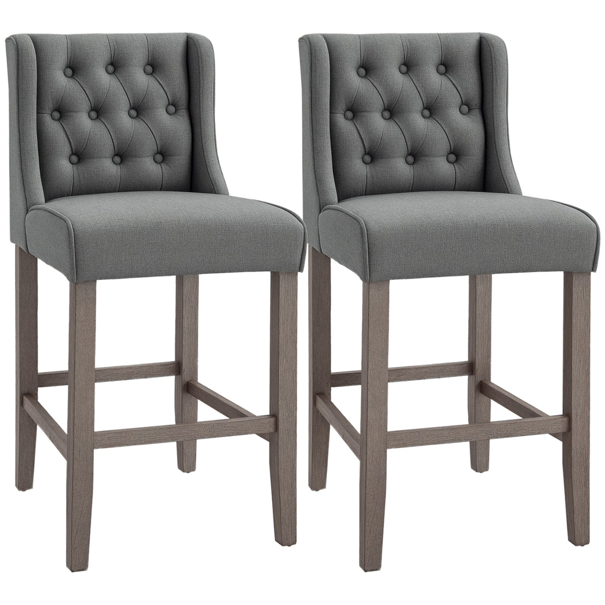 Set of 2 40Inch Button Tufted Bar stools High Counter Dining Height Chairs Grey