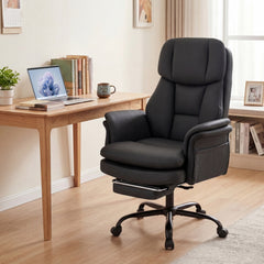 Ergonomic Cross Legged Office Chair Big and Tall Executive Chair with Retractable Footrest-Black