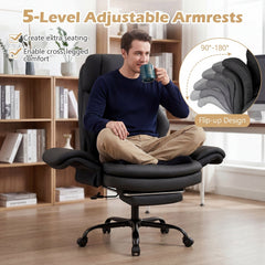Ergonomic Cross Legged Office Chair Big and Tall Executive Chair with Retractable Footrest-Black