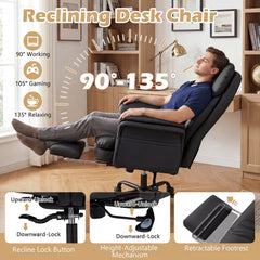 Ergonomic Cross Legged Office Chair Big and Tall Executive Chair with Retractable Footrest-Black