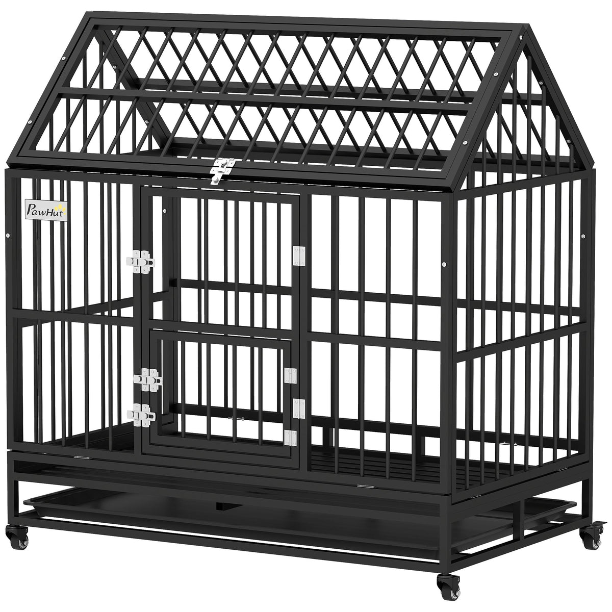 49" Heavy Duty Dog Crate with Removable Tray, Doors, Openable Roof, for Large and Extra Large Dogs, Black
