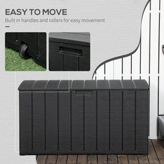 81 Gallon Garden Storage Box, Waterproof Double Wall Storage Container with Wheels and Handles, Black