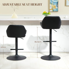 Bar Stools Set of 2, Swivel Counter Height Barstools with Back, Footrest, Armrests, Adjustable Height, Black