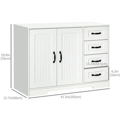 Modern Sideboard Buffet Cabinet with Drawers and Beadboard Door Cupboard Kitchen Storage Cabinet White