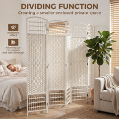 4 Panel Folding Room Divider, Portable Privacy Screen, Wave Fiber Room Partition for Home Office, Black