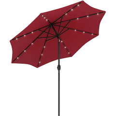9ft Solar Patio Umbrella Outdoor Sunshade 24 LED Lights Tilt Canopy Wine Red