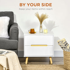 Nightstand, Bedside Table with 2 Drawers, Modern Side End Table with Solid Wood Legs for Bedroom, White