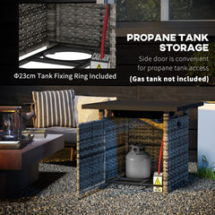 Outdoor PE Rattan Propane Fire Pit Table, 50,000 BTU Pulse-Ignition Wicker Fire Table, Mixed Grey