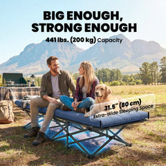 Camping Cot with Soft Pad, 32" Extra Wide Folding Cots with Non-Slip Feet and Carry Bag, Blue
