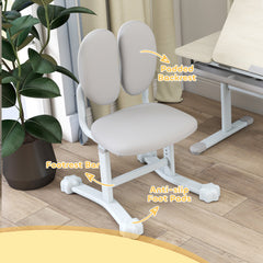 Kids Desk and Chair Set with Tilting Desktop, Adjustable Height, Drawer and Shelves for Boys Girls Ages 3-12, Grey