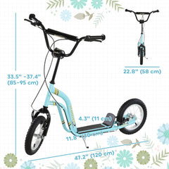 Dual Brakes Kick Scooter 12-Inch Inflatable Front Wheel Ride On Toy for Age 5+, Blue