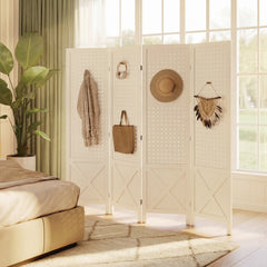 4.7' 3 Panel Wooden Room Divider with Pegboard Display, Folding Privacy Screen for Home Office, Natural