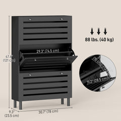 Narrow Shoe Storage Cabinet, 3 Flip Drawers, Adjustable Shelves, 18-24 Pairs Capacity, Black
