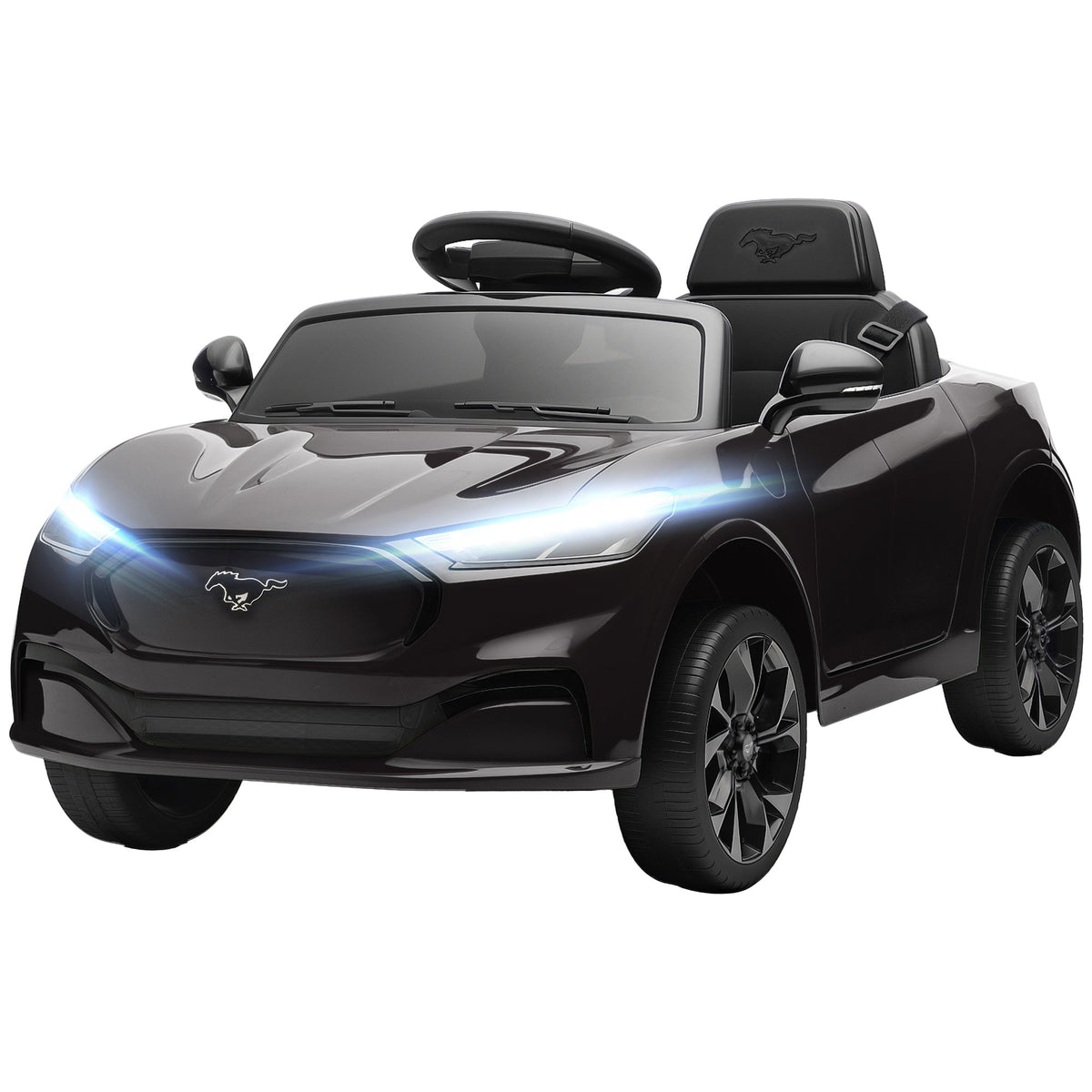 Ride On Car for Kids, Licensed Ford Mustang Mach-E 12V Electric Car with Remote Control, LED Light, Music, Black