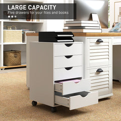 File Cabinet with 5 Drawer Wheels, 15.7" x 15.7" x 26.4", Black
