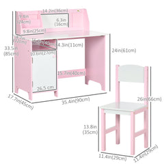 2Pcs Kids Desk and Chair Set with Whiteboard, Storage, Shelves, Grey
