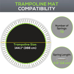 Trampoline Mat Replacement with Spring Pull Tool and 72 V-Hooks, Fits 12ft Trampoline, Using 5.5" Springs, Green
