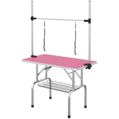 Adjustable Dog Grooming Table with 2 Safety Slings, Storage Basket, Black