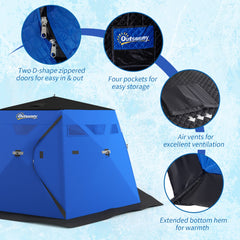 4 Person Insulated Ice Fishing Shelter, Pop-Up Portable Ice Fishing Tent with Carry Bag and Two Doors for -22℉, Black