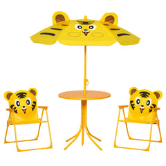 Kids Folding Picnic Table and Chair Set Pattern Outdoor Garden Patio Backyard with Removable & Height Adjustable Sun Umbrella Brown