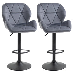 Bar Stool Set of 2 Fabric Adjustable Height Armless Upholstered Counter Chairs with Swivel Seat, Black