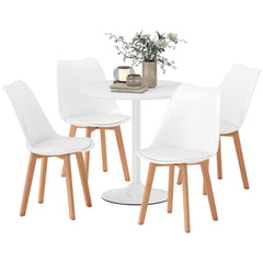 Round Dining Table Set for 4 with Pedestal Base, PU Padded Seats, for Small Space, Apartment, White