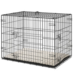 24" Dog Crate with 2 Doors, Folding Metal Dog Cage with Soft Cushion, Removable Tray, Handle for Extra Small Dogs, Black