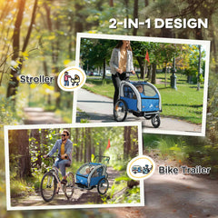 2-in-1 Bike Trailer for Kids, Foldable 2-Seat Baby Stroller with 5-Point Harness, Rubber Wheels, Storage Bag, Black