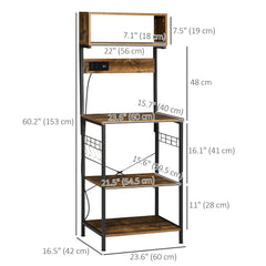 Baker's Rack with Charing Station, Microwave Shelf with Power Outlet, USB Charger and 5 Hooks, Black