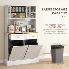 Kitchen Cabinet with Charging Station, 2 Tilt Out Cabinets, Microwave Stand, Freestanding Kitchen Pantry Cabinet, Black