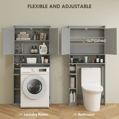 Modern Over the Toilet Storage Cabinet with 2 Doors, Above Commode Storage Cabinet with Toilet Paper Holder, Grey