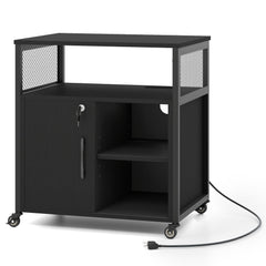 File Cabinet on Wheels with Charging Station and Cable Management Hole-Black