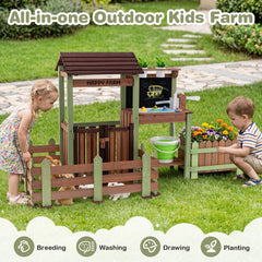 Fir Wood Mud Farm Playset with Planter Box Lockable Yard and Faucet for 3+ Kids